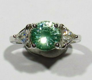 Vintage Signed 925 Silver 1.  50ct Untreated Green Tourmaline 2 Triangle Cz Ring 6