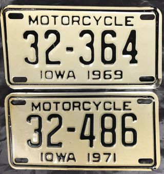 1969 1971 Iowa Motorcycle License Plates,  Emmet County 32 - 364 32 - 486