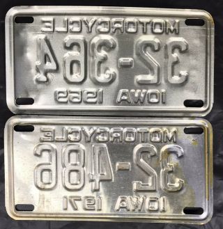 1969 1971 IOWA MOTORCYCLE LICENSE PLATES,  EMMET COUNTY 32 - 364 32 - 486 2