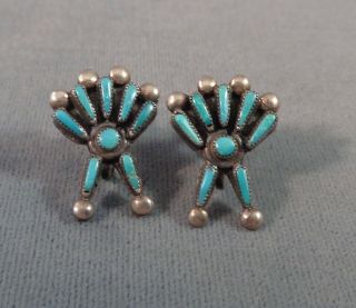 Great 50s Vintage Zuni Native American Turquoise Earrings Sterling Silver Uns 4