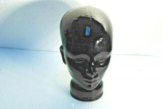 Vintage Black Glass Mannequin Head Hat Wig Scarf Display Store Art