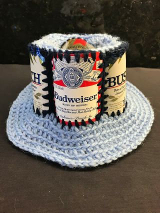 Vintage Budweiser Busch Michelob Beer Can Floppy Bucket Hat Crochet Knit