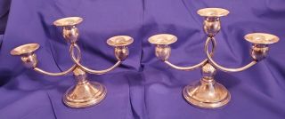 Pair Vintage Sterling Silver Revere Weighted 3 Light Candelabra Mid - Century.  925