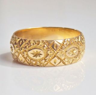 Fine Antique Victorian 18ct Gold Engraved Wedding Band Ring C1899; Uk Size 