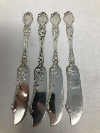 Wallace Violet Sterling Silver Set Of 4 Flat Butter Spreader Knives 6 1/8 " Mono