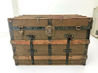 Vintage Wood Steamer Trunk Chest Coffee Table Storage Box Luggage Antique Brown