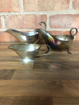 Vintage 3 X Silver Plated Gravy Sauce Boats