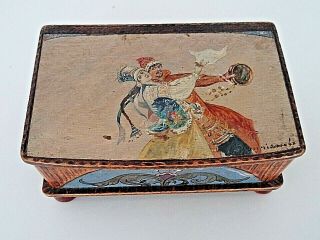 Antique/vintage Russian Arts & Crafts Hand Painted Signed Hinged Wooden Box