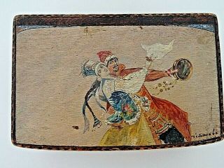 ANTIQUE/VINTAGE RUSSIAN ARTS & CRAFTS HAND PAINTED SIGNED HINGED WOODEN BOX 2