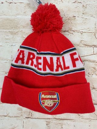 Arsenal Fc Premier English Soccer Red Beanie Pom Pom Winter Hat Cap