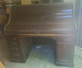 Gorgeous Dark Oak Antique Rolltop Desk 2