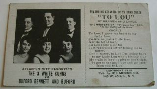 Vintage Advertisement Postcard To Lou Sheet Music / The 3 White Kuhns 1915