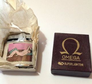 Vintage Rare 1950s Omega Pat 41277o Lighter Pin Up Girls Nude Briquet Dn9