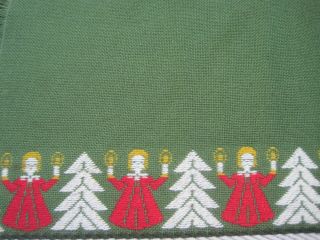 Vtg West Germany Christmas Table Runner Angels Trees German Cloth Aredo Areda 3