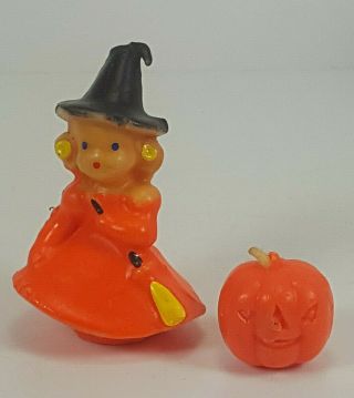 Vintage 1950s Gurley Halloween Candles Little Girl Witch And Mini Jack O Lantern