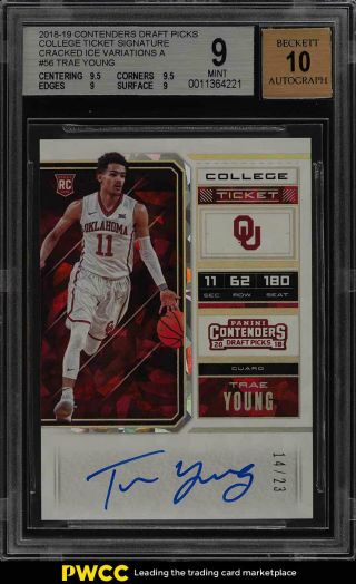 2018 Contenders Cracked Ice Variations A Trae Young Rookie Auto /23 Bgs 9 (pwcc)