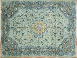 10.  5 X 13.  1 Antique Oriental Rug Hand Knot Wool Blue Green Floral Mcm