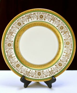 Deluxe Decoration Czech Green & Gold Encrusted Dinner Plates Set Of 12