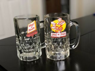 Vintage Dog N Suds Drive In Set Of Two - 7 " Heavy Glass Mugs -
