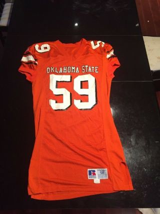 Game Worn Oklahoma State Cowboys Football Jersey 59 Russell Size 50