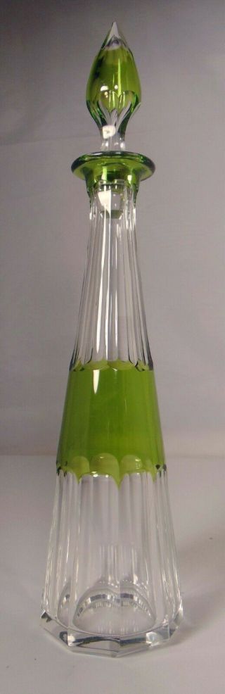 Val St Saint Lambert Emerald Green Cut To Clear Crystal Decanter Wine Bottle