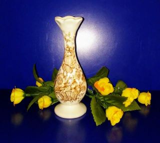 Vintage Brown Transferware Charlotte Royal Crownford Ironstone England Bud Vase