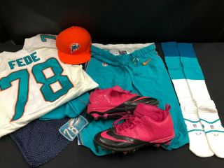 78 Miami Dolphins Terrence Fede Game Jersey Full Set W/pants/socks & Cleat