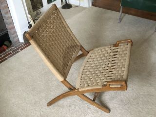 Vintage Hans Wegner Style Rope Folding Chair Style Of Model Jh 512 - Mid Century