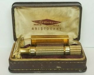 Vintage Gillette Aristocrat Safety Razor Gold Plated W/ Box 1940 