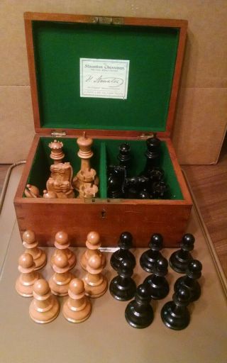 Antique Staunton Jaques Chess Set,  Weighted In Mahogany Box.  L@@k