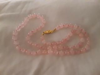 Vintage Pink Rose Quartz Crystal Necklace 24 "