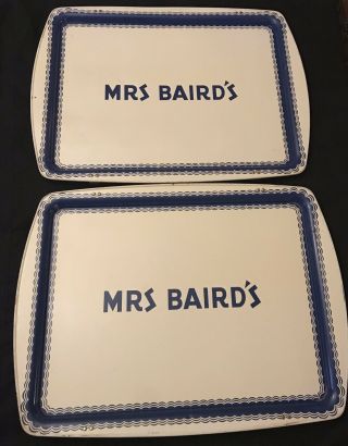 Mrs.  Baird’s Bread Bakery Very Rare Vintage Large Tv Tray Blue White 21” Set