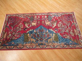 4x7 Persian Isfahan Tree - Of - Life Hunting Deer Birds Hand Knotted Wool Rug 583250