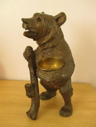 Large 12 " Black Forest Standing Bear Hiking Tobacco Jar Swiss Wood Carving