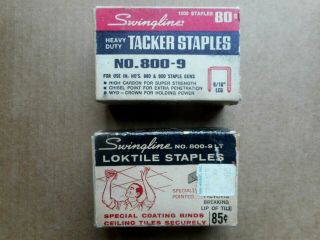 Vintage Boxes Of Swingline Tacker & Loktile Staples,  No.  800 - 9 & 800 - 9 Lt