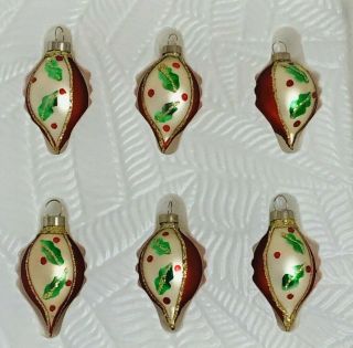 Vintage Bradford Christmas Trimmeries Glass Ornaments Set Of 6 Mini Teardrops
