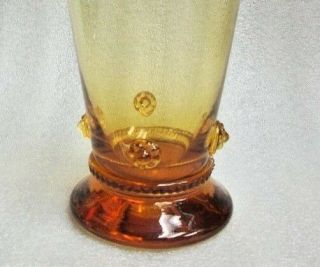 Vtg Bohemian Czech Beer Glass Vase Tumbler Hand Blown Applied Prunts & Rigaree
