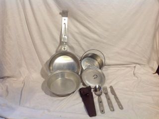 Vintage Boy Scouts Camping Cooking Mess Kit Pots Pans Knife Fork And Spoon