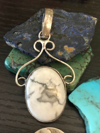 Vintage Native American White Buffalo Turquoise Sterling Silver Pendant 12 G