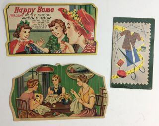 3 Vintage Happy Home Sewing Needle Books Cards Made In Japan 1950s Advertising