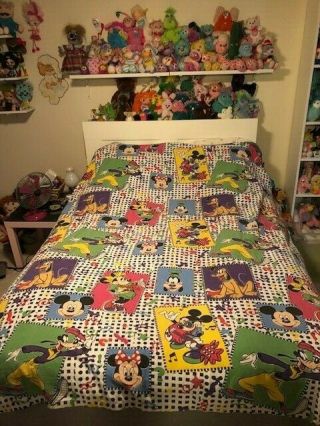 Vintage Disney Mickey Mouse And Friends Twin Size Flat Sheet Rare
