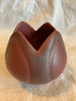 Vintage Older Van Briggle Pottery 3.  5” Tulip Vase Mulberry Glaze Color Signed