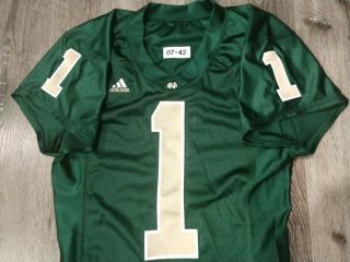 2007 ADIDAS TEAM ISSUED AUTHENTIC GAME NOTRE DAME FOOTBALL GREEN JERSEY 1 IRISH 2