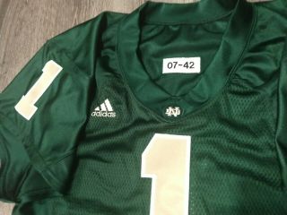 2007 ADIDAS TEAM ISSUED AUTHENTIC GAME NOTRE DAME FOOTBALL GREEN JERSEY 1 IRISH 3