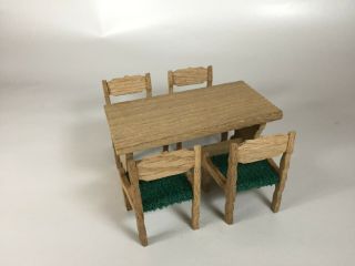 Lisa Of Denmark Lundby Scale Vintage Dollhouse Dining Room Set Oak Table Chairs