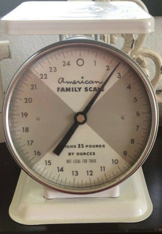 Vintage White Metal Country Kitchen Scale " American Family " 25lbs - Perfect