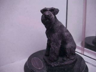 Vintage Schnauzer Dog Bronze Sculpture Statue on Marble Base - Signed 3