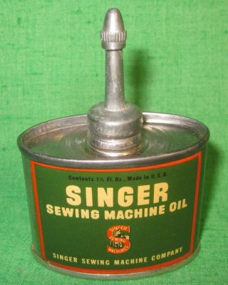 Vintage Metal Singer Sewing Machine Oil Can With Lead Spout Full Ships