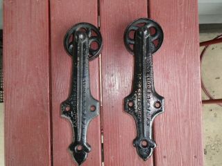 Rare Antique Vintage Kidder Barn Door Rollers 1878 Cast Iron Farm Tool Set Of 2