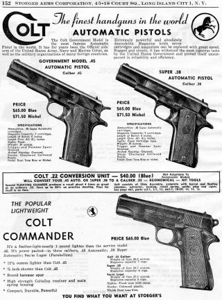 1954 Print Ad Of Colt Government Model.  45.  38 & Commander Auto Pistol